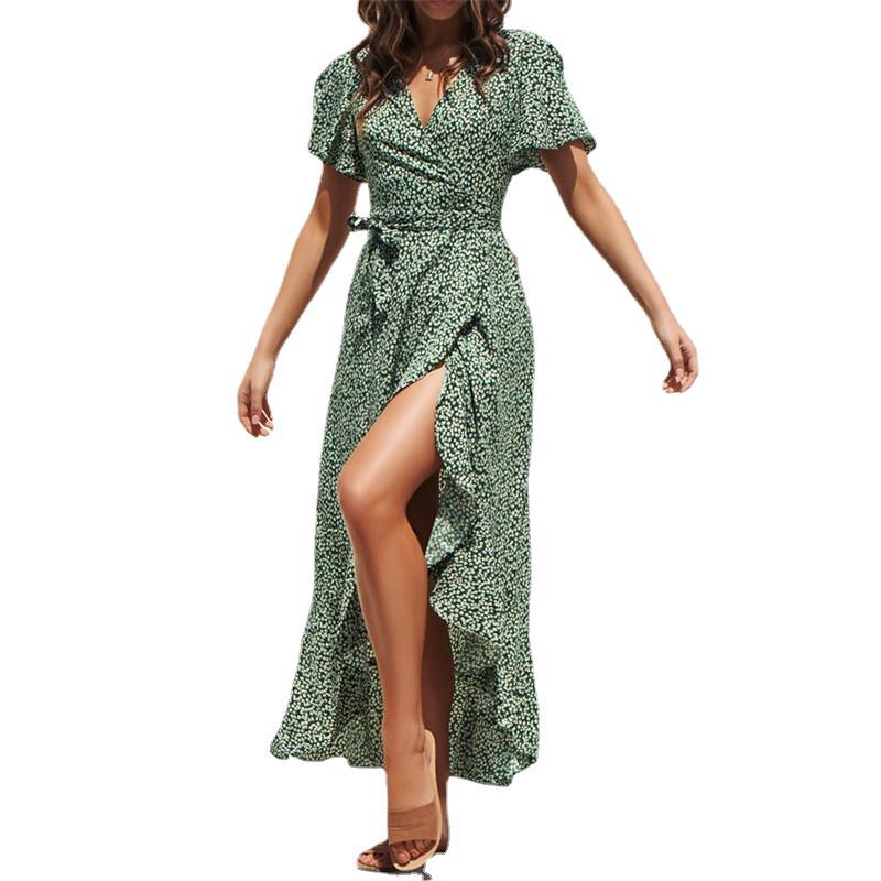 Damen lässiges Maxikleid mit Rüschendetails und hohem Schlitz R&B