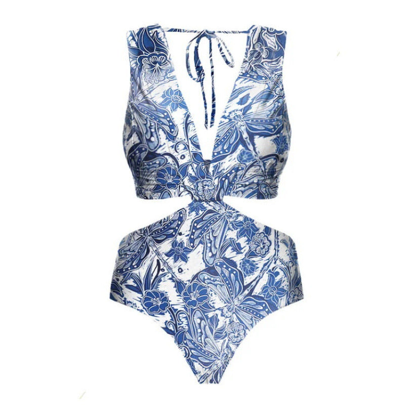 Damen Badeanzug-Set mit elegantem Wickelrock und modischem Floral-Design R&B