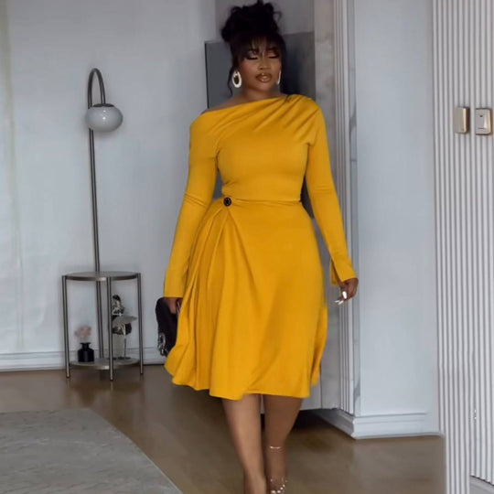 Damen Elegantes Wickelkleid mit asymmetrischem Design und stylischem Knopf R&B