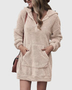 Damen kuscheliges Fleece-Kleid mit Kapuze und Taschen R&B