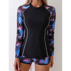 Damen Rashguard mit sportlichen Shorts und trendigem Blumenmuster R&B