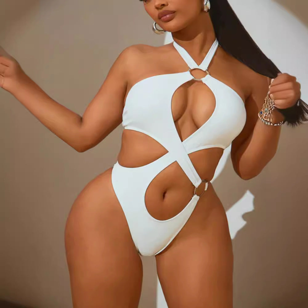 Damen Designer-Bikini mit asymmetrischem Schnitt und Ringdetails R&B
