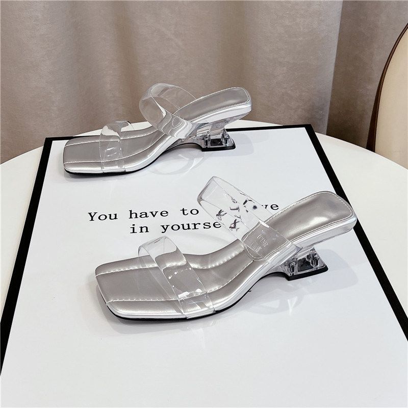 Damen transparente Slingback Sandalen mit klarem Blockabsatz R&B