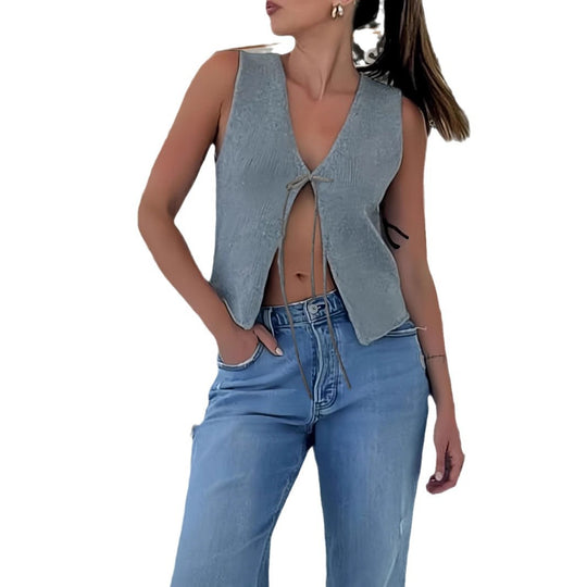 Damen Crop-Oberteil mit raffiniertem Schnürdesign R&B