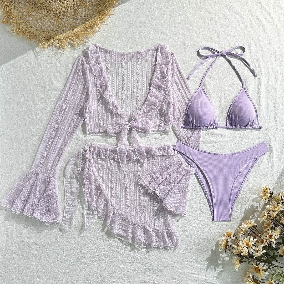Damen Bikini-Set mit elegantem Wickelrock und verspielten Rüschendetails R&B