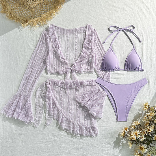 Damen Bikini-Set mit elegantem Wickelrock und verspielten Rüschendetails R&B