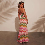 Damen Maxikleid mit zartem Wellenmuster und Bandeau-Ausschnitt R&B