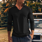 Herren Langarm-Shirt mit modernem V-Ausschnitt und strukturiertem Design R&B
