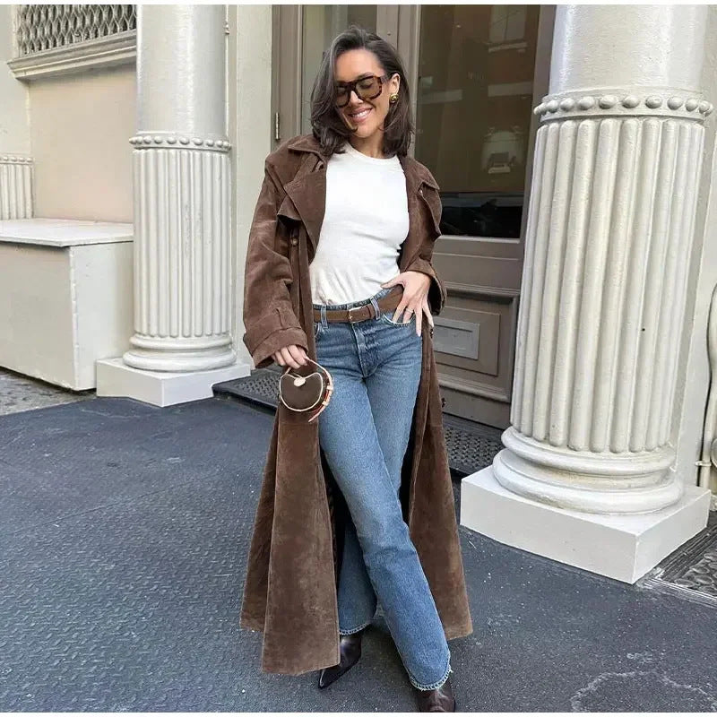 Damen Modischer Wildleder-Trenchcoat R&B