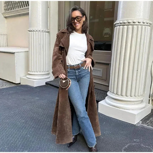Damen Modischer Wildleder-Trenchcoat R&B