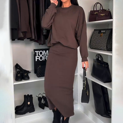 Damen Oversized Pullover und Maxi-Rock Set R&B