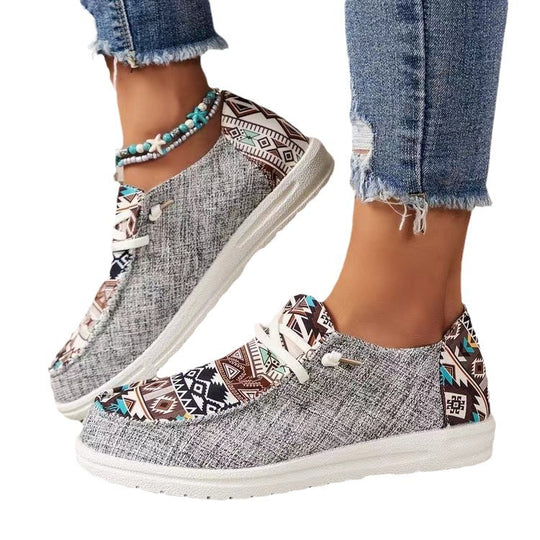 Damen Freizeitschuhe im trendigen Ethno-Design mit elastischen Schnürsenkeln und atmungsaktiven Obermaterialien R&B