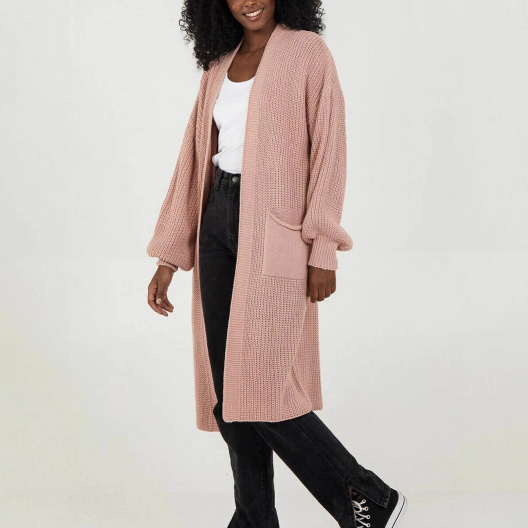 Damen Langer Strickcardigan mit luftigen Ärmeln und offenen Fronten R&B