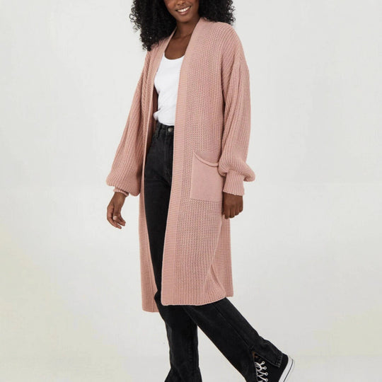 Damen Langer Strickcardigan mit luftigen Ärmeln und offenen Fronten R&B