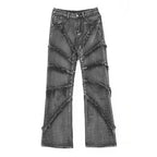 Damen lässige Denim-Hose mit fransigen Details und weitem Schnitt