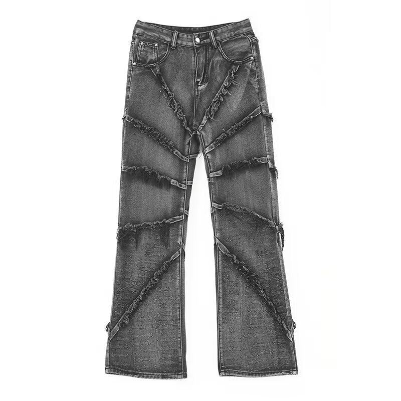 Damen lässige Denim-Hose mit fransigen Details und weitem Schnitt
