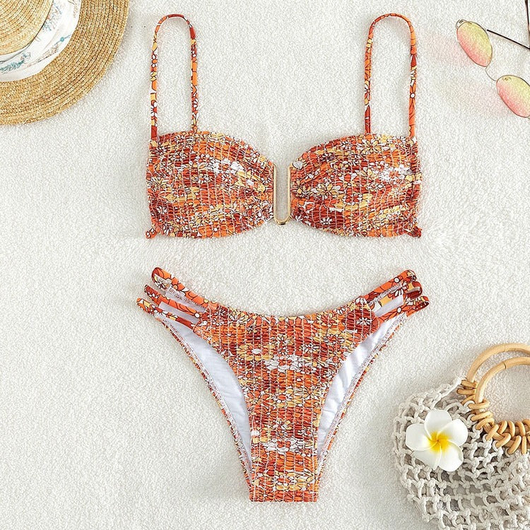 Damen Bikini-Set mit verspieltem Mustermix und modernen Schnürdetails R&B
