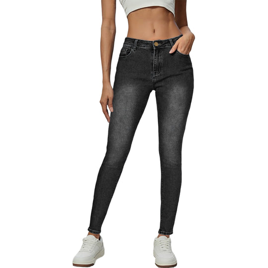 Damen Skinny Jeans im modernen Used-Look mit hohem Bund und elastischem Stretch R&B
