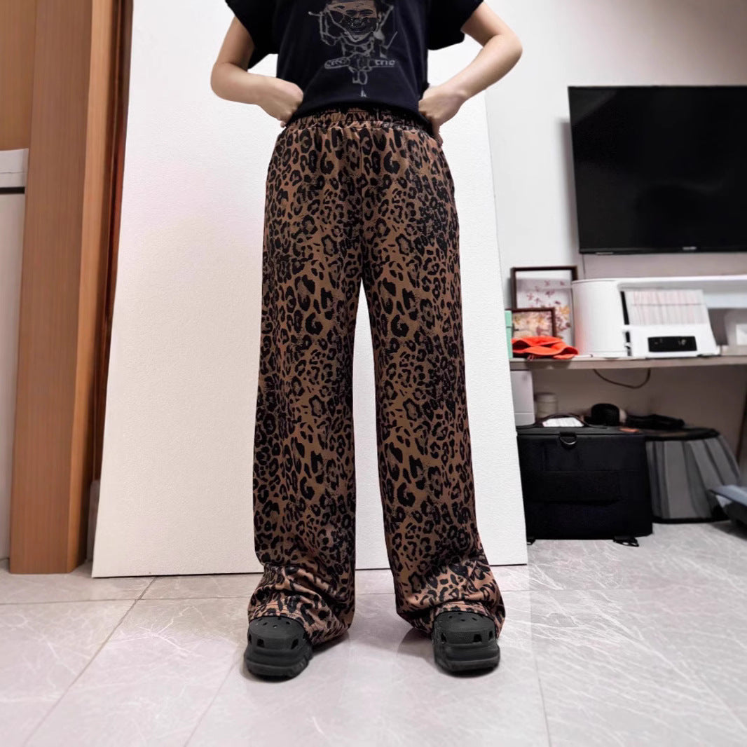 Damen Weit geschnittene Leinenhose mit Leopardenmuster R&B