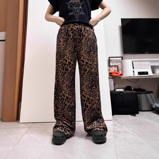 Damen Weit geschnittene Leinenhose mit Leopardenmuster R&B
