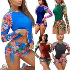 Damen Sportlicher Rashguard-Anzug mit floralen Ärmeln R&B