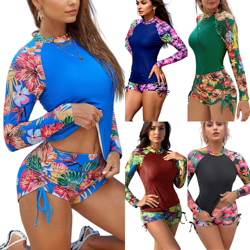 Damen Sportlicher Rashguard-Anzug mit floralen Ärmeln R&B