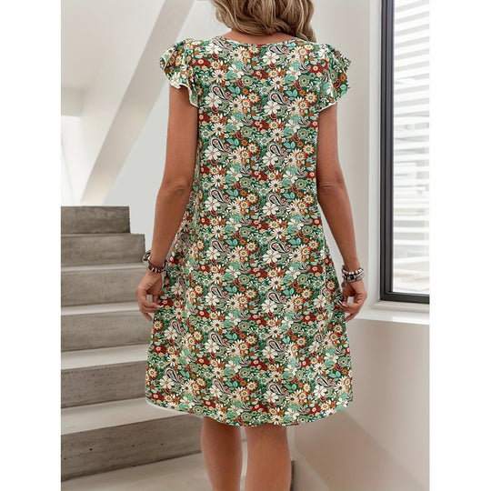 Damen Freizeitkleid mit floralem Muster und Rüschendetails R&B
