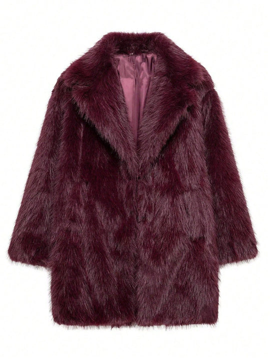 Damen luxuriöse Kunstfelljacke mit weichem Revers und großen Taschen R&B