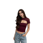 Damen Cropped Top mit Spitzenmuster und figurbetontem Schnitt R&B