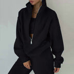Jogginganzug Damen sportlich elegant mit Oversize-Hoodie und hohem Kragen