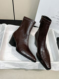 Damen elegante Ankle Boots mit robustem Blockabsatz und spitz zulaufender Zehenpartie