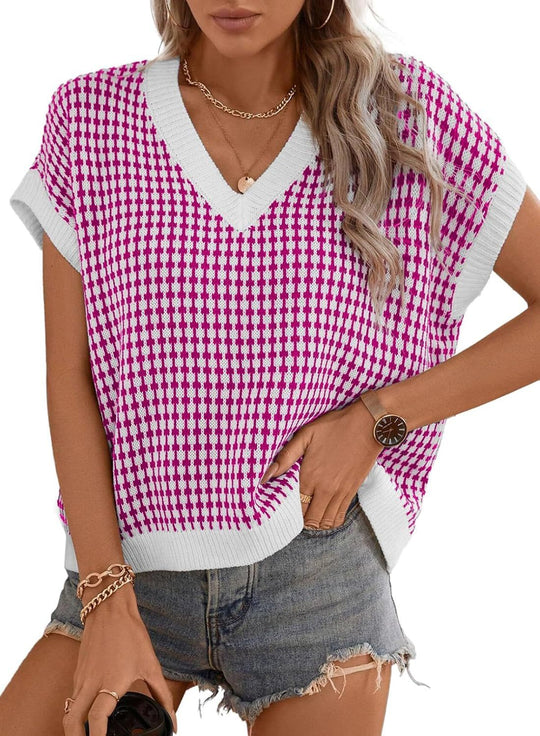Damen lässiger V-Ausschnitt Pullover mit geometrischem Muster R&B
