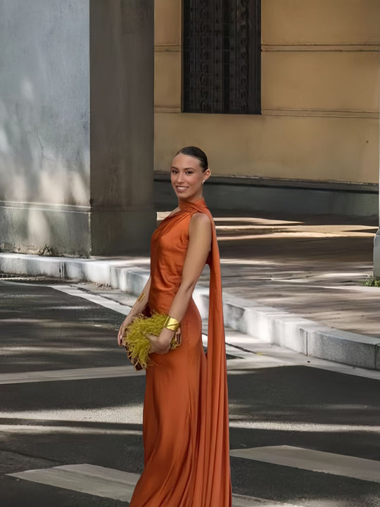 Damen Elegantes und fließendes Abendkleid mit asymmetrischem Ausschnitt R&B