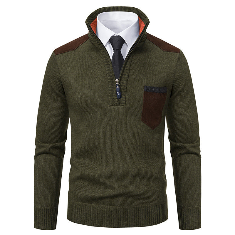 Herren eleganter Pullover mit halbhohem Kragen und feinen Kontrastdetails R&B