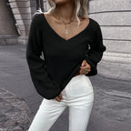 Damen Strickpullover mit V-Ausschnitt und angesagten A-Shape Ärmeln R&B