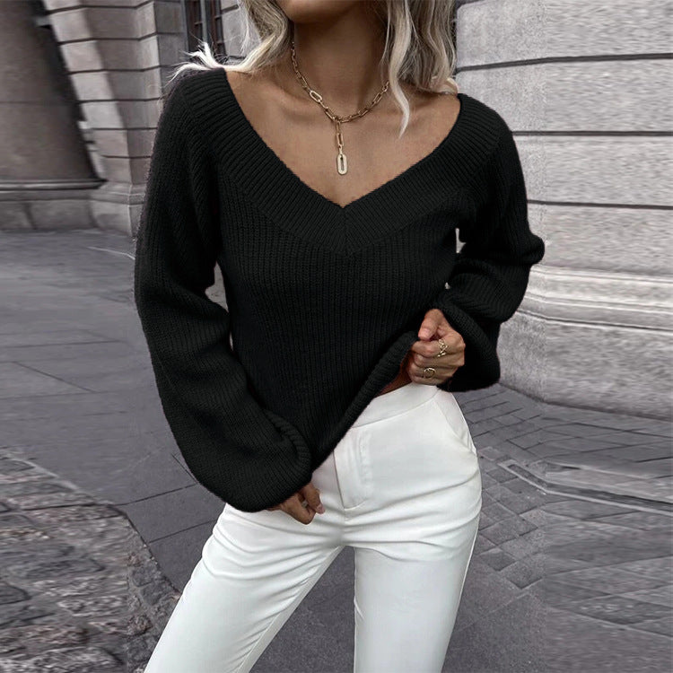 Damen Strickpullover mit V-Ausschnitt und angesagten A-Shape Ärmeln R&B