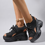 Damen Wedge-Sandalen mit elastischer Strickoberfläche und atmungsaktiver Plattform R&B