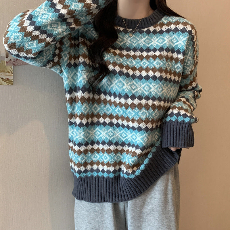Damen Pullover mit geometrischem Norwegermuster und Lockere Passform R&B