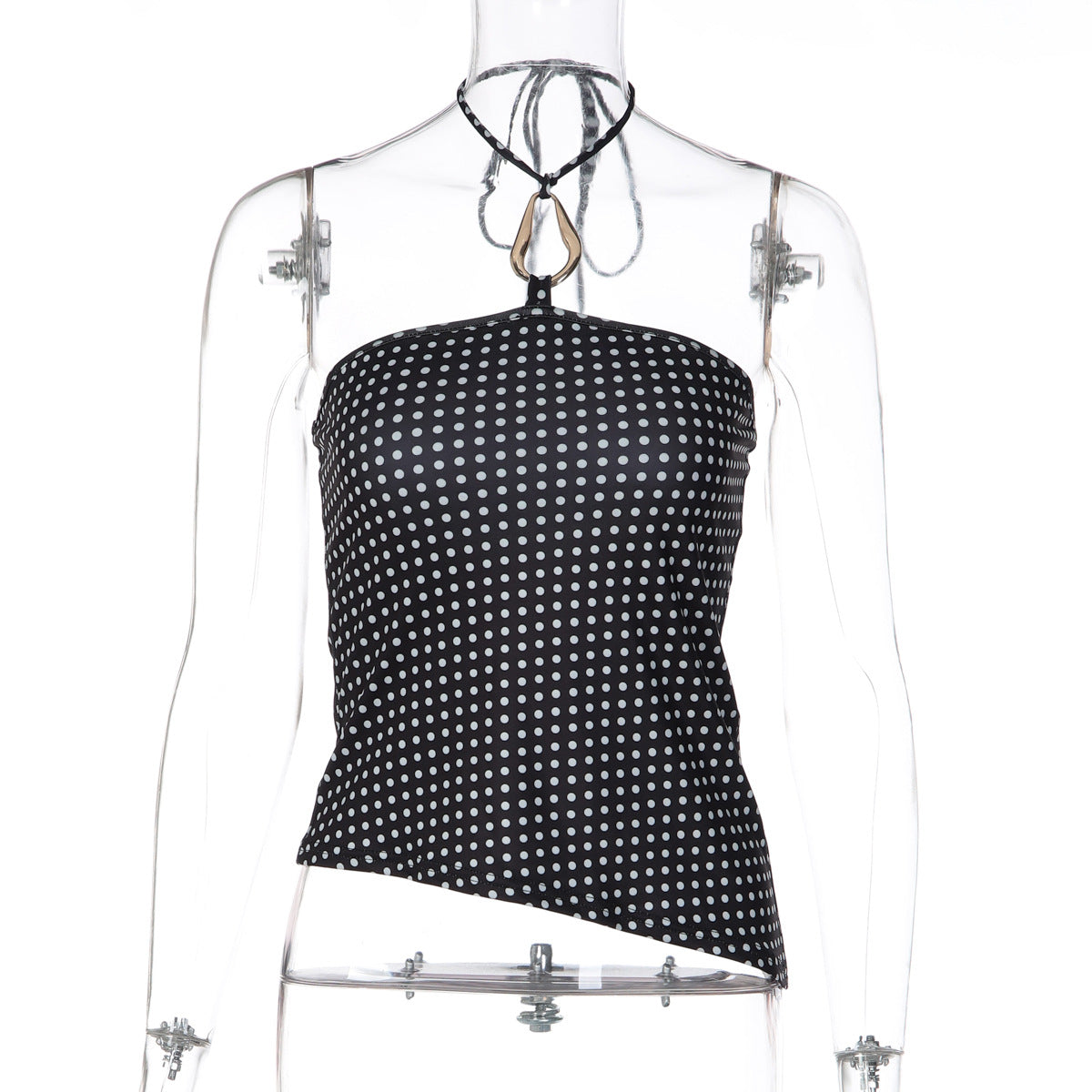 Damen Trägershirt mit asymmetrischem Schnitt und Punktmuster R&B