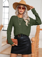 Damen Strickpullover mit Zopfmuster und elastischem Bund R&B