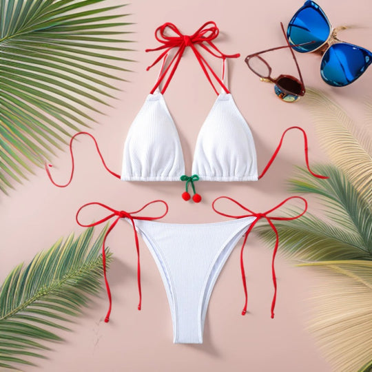 Damen Triangel-Bikini-Set mit verspieltem Knoten-Design R&B