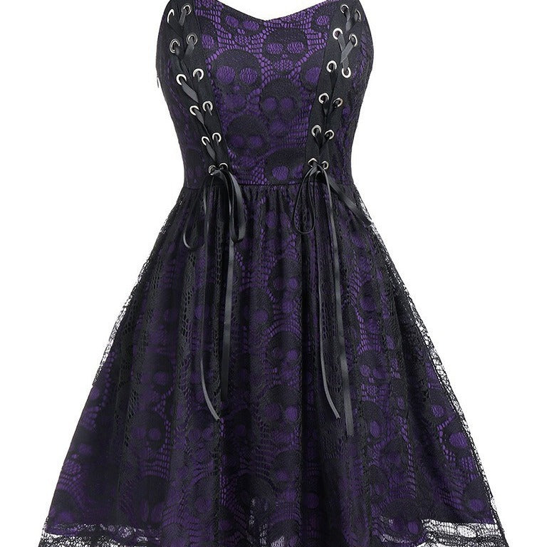 Damen Skaterkleid mit Spitzenoberteil und Schnürdetails R&B