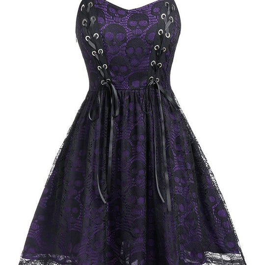Damen Skaterkleid mit Spitzenoberteil und Schnürdetails R&B