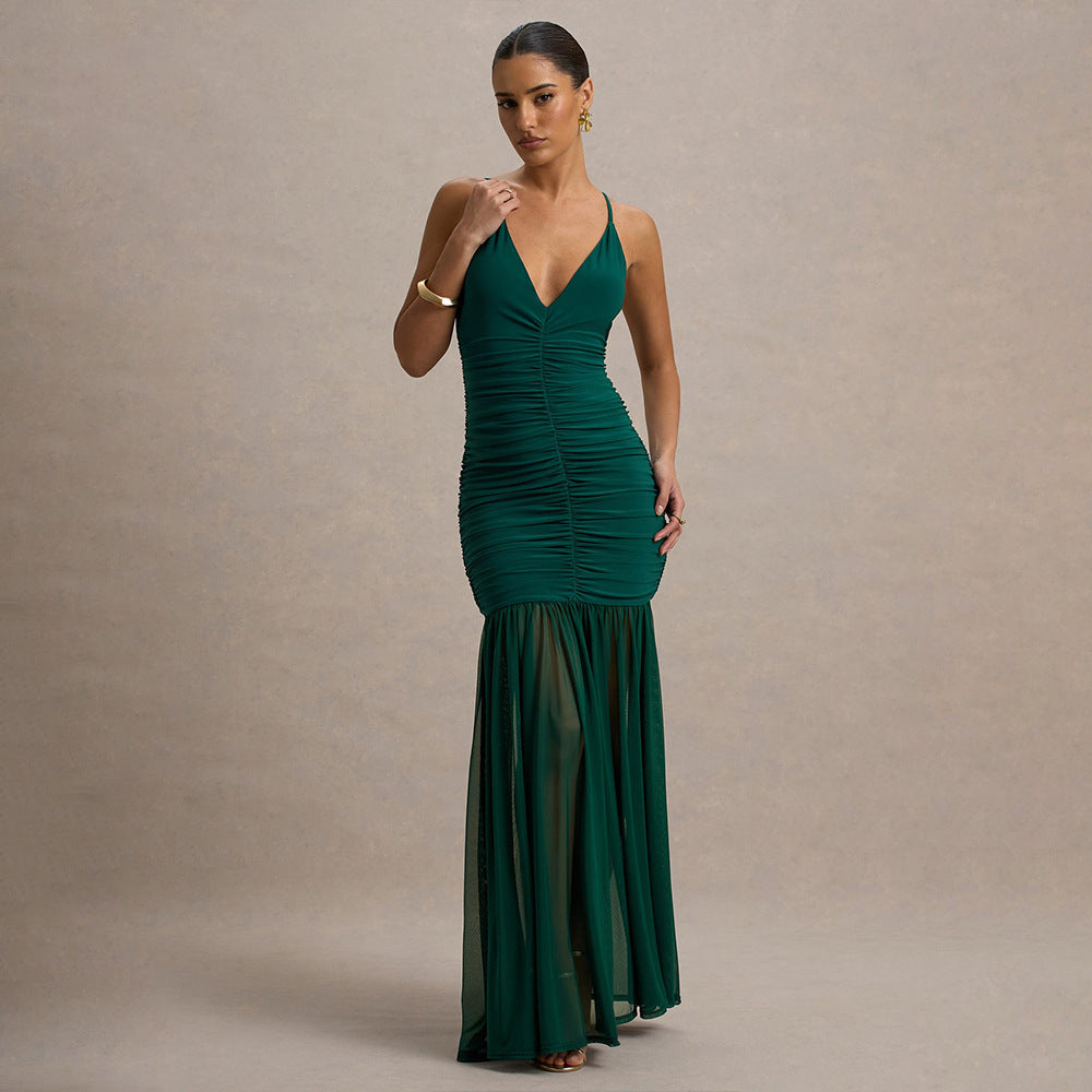 Damen Elegantes bodenlanges Kleid mit raffinierten Rüschendetails R&B