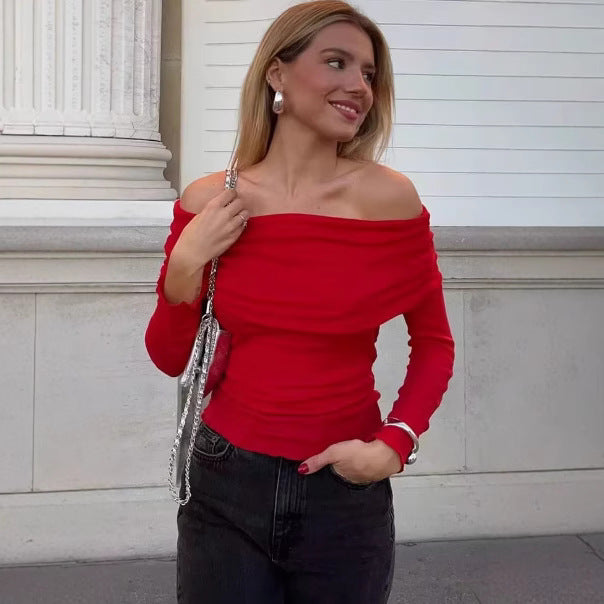 Damen Off-Shoulder Bluse mit Raffung