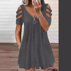 Damen Kleid mit V-Ausschnitt und offenen Schultern R&B