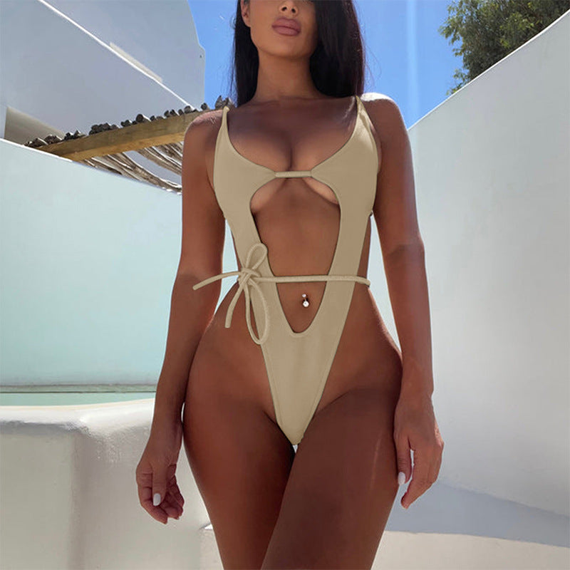 Damen Cut-Out Badeanzug mit verstellbaren Bändern und tiefem Ausschnitt R&B