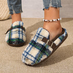 Damen Warme Hausschuhe mit Karomuster und bequemer Sohle R&B