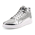 Damen Glitzernde High-Top Sneakers mit reflektierender Oberfläche und rutschfester Sohle