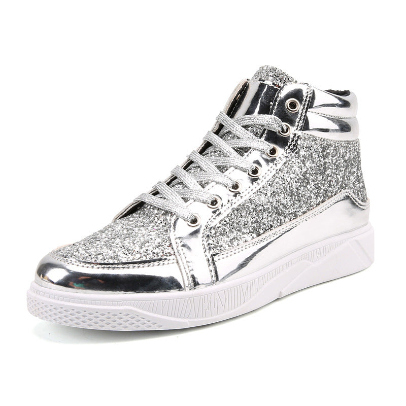 Damen Glitzernde High-Top Sneakers mit reflektierender Oberfläche und rutschfester Sohle